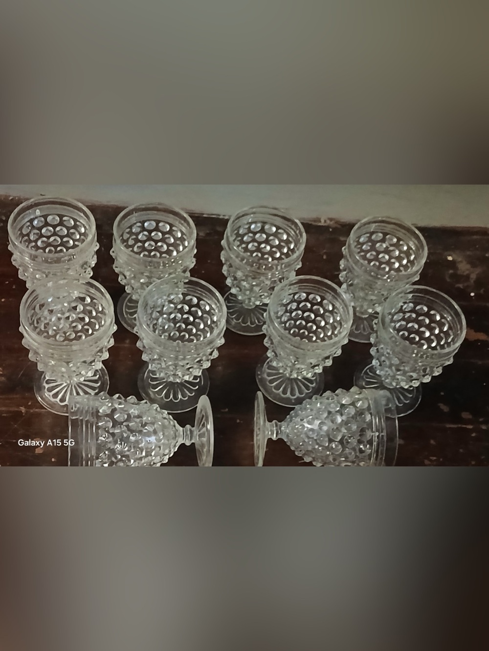 Set of 10 Clear Hobnail Goblets
